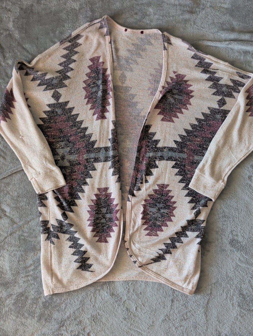 Open-Front Aztec Knit Cardigan - Cream & Mauve